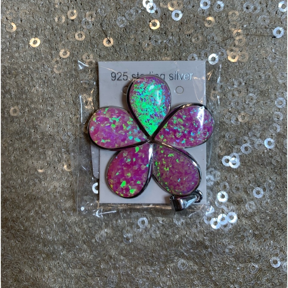 NWT Sterling Silver Plumeria pink opal pendant & earrings 💕💕 new line💕💕 - Picture 2 of 8